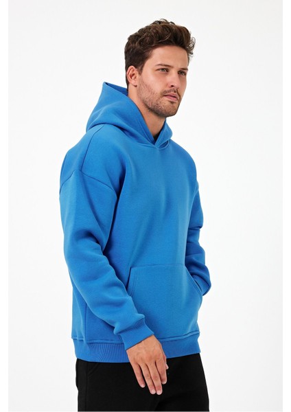 Bafatex Erkek Oversize 3 Iplik Kapşonlu Sweatshirt Mavi fırsatları