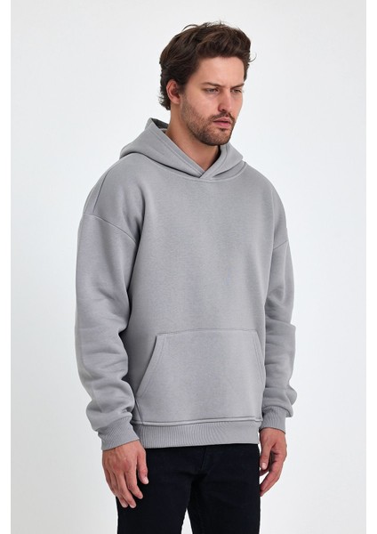 Bafatex Erkek Oversize 3 Iplik Kapşonlu Sweatshirt Gri fırsatları