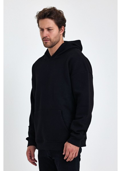 Bafatex Erkek Oversize 3 Iplik Kapşonlu Sweatshirt Siyah fırsatları