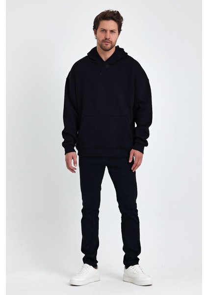 Bafatex Erkek Oversize 3 Iplik Kapşonlu Sweatshirt Siyah fiyatları