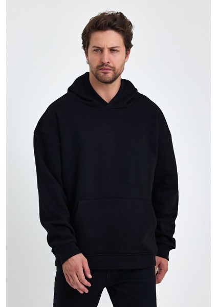 Bafatex Erkek Oversize 3 Iplik Kapşonlu Sweatshirt Siyah modelleri