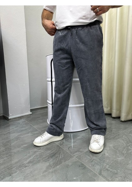 Bafatex Erkek Pileli Baggy Kalıp Pantolon Taş Gri