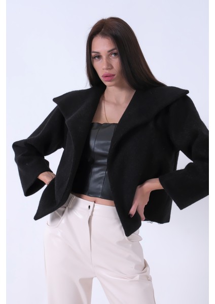 Siyah Peluş Şal Yaka Kapamasız Ceket 0105139.01
