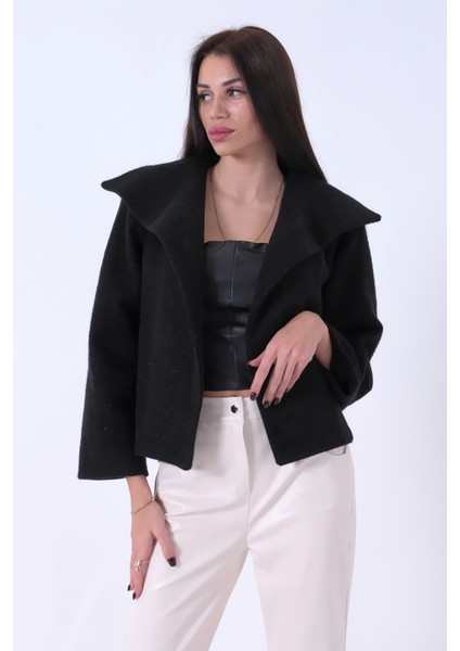 Siyah Peluş Şal Yaka Kapamasız Ceket 0105139.01 modelleri