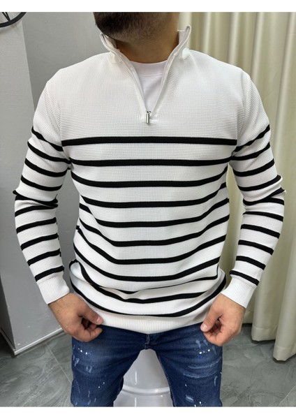 Bafatex Fermuar Detaylı Slimfit Çizgili Kazak indirimleri