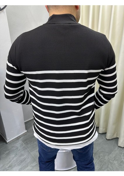 Bafatex Fermuar Detaylı Slimfit Çizgili Kazak modelleri