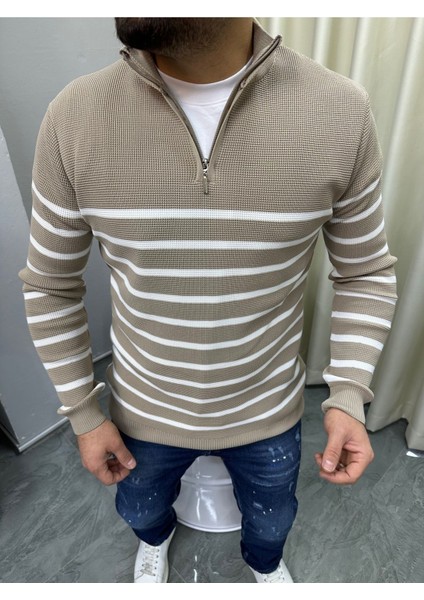 Bafatex Fermuar Detaylı Slimfit Çizgili Kazak fiyatları