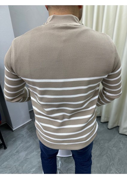 Bafatex Fermuar Detaylı Slimfit Çizgili Kazak modelleri