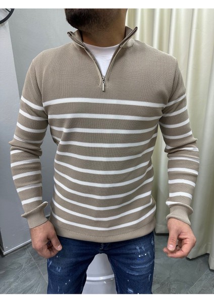 Bafatex Fermuar Detaylı Slimfit Çizgili Kazak fırsatları