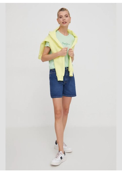 Bisiklet Yaka Düz Açık Yeşil Kadın T-Shirt PL505827