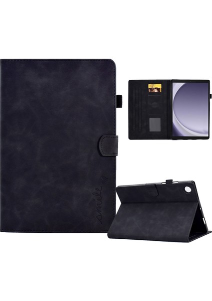 Samsung Galaxy Tab A9 Gülümseme Baskılı Mikrofiber Deri Kart Tutucu Akıllı Kapak Tablet Kılıfı (Yurt Dışından)