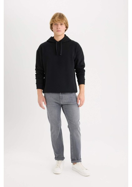 Boxy Fit Kapüşonlu Basic Düz Sweatshirt D0852AX24AU
