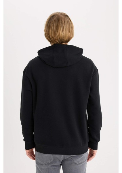 Boxy Fit Kapüşonlu Basic Düz Sweatshirt D0852AX24AU