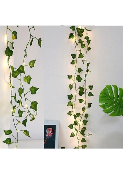 220 cm Dekoratif Yeşil Yapraklı Yapay Sarmaşık Yılbaşı Süsü Ledsiz