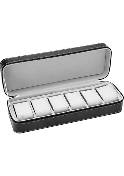 6 Yuvalı Saat Kutusu Fermuarlı Kasa Toplayıcı Takı Saklama Kutusu (Siyah) (Yurt Dışından)