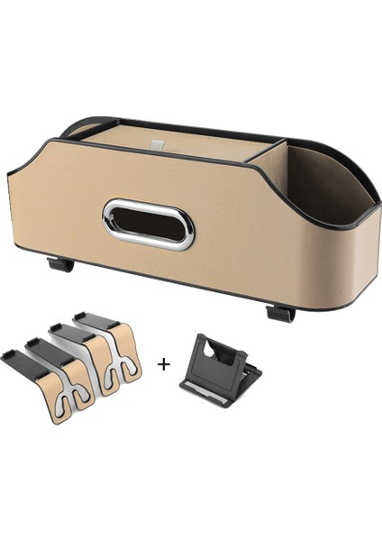 Bej Araba Arka Saklama Kutusu Çok Fonksiyonlu Saklama Kutusu Arka Saklama Kutusu Evrensel Dekoratif Malzemeler (Yurt Dışından)