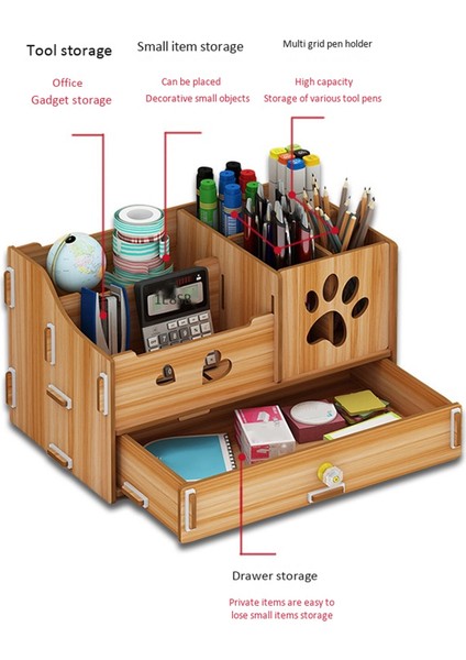 Kalemlik Saklama Kutusu Masaüstü Dekorasyonu Ceviz Ahşap Rengi (Yurt Dışından) modelleri