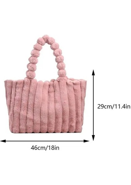 Pembe Moda Peluş Tote Çanta Rahat Üst Çanta Katı Kabarık Omuz Çantası Büyük Kapasiteli Kürklü Alışveriş Çantası Şık Seyahat Kılıfı Çanta (Yurt Dışından)