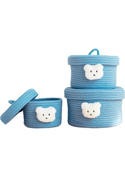3'lü Kapaklı Saklama Sepetleri Pamuklu Şarkı Sepetleri (Mavi) (Yurt Dışından)