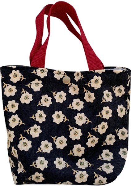 Fitilli Kadife Öğle Yemeği Kutusu Bento Çanta Sevimli Saklama Çantası (Siyah Mürdüm Desenli) (Yurt Dışından)