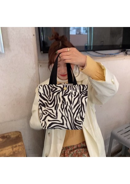 Fitilli Kadife Öğle Yemeği Kutusu Bento Çanta Sevimli Saklama Çantası (Siyah Mürdüm Desenli) (Yurt Dışından) modelleri