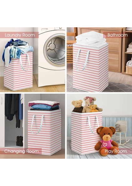 75L Büyük Çamaşır Sepeti Katlanabilir Giysi Saklama Sepeti Genişletilmiş Saplı Şerit Oyuncaklar Saklama Çantası - Pembe (Yurt Dışından) fırsatları