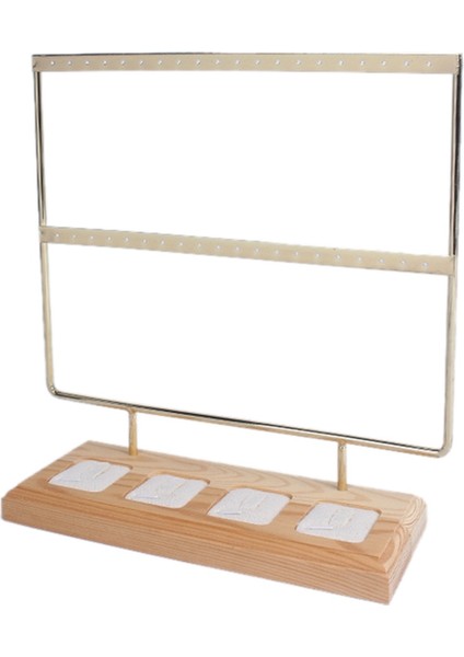 2 Katmanlı Ahşap Küpe Takı Organizatör Ekran Tutucu Pamuk Beyaz (Yurt Dışından)