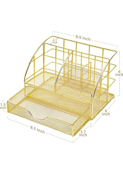 Masa Örgü Koleksiyonu Organizatör, Ofis ve Ev Için 5 Bölmeli ve 1 Çekmeceli Masaüstü Kalemlik, Altın (Yurt Dışından)