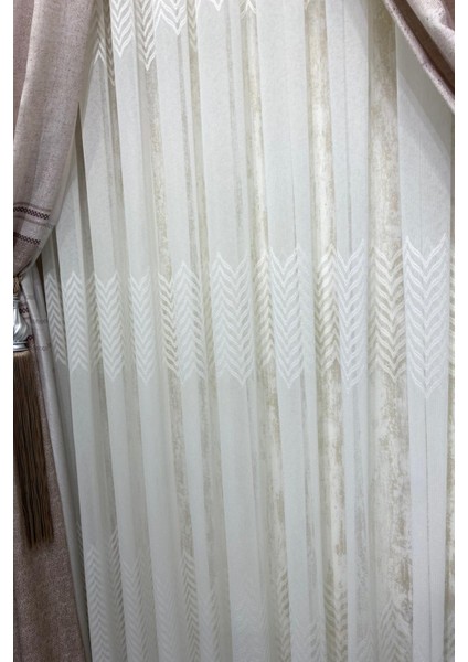 Dantel Çağla (1/3 Sık Pile) Ekru Tül Perde modelleri