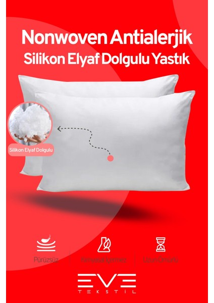 8 Adet Micro Silikon Elyaf Nonwoven Yıkanabilir Antialerjik Ev ve Hotel Yastık 50 x 70 cm 700 gr