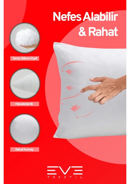 8 Adet Micro Silikon Elyaf Nonwoven Yıkanabilir Antialerjik Ev ve Hotel Yastık 50 x 70 cm 700 gr