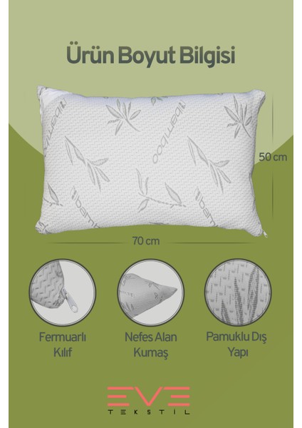 10 Adet Bamboo Gri Serisi Kılıflı Fermuarlı Yıkanabilir Antialerjik Silikon Elyaf Yastık 50 x 70 cm 800 gr