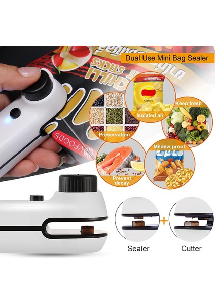 Mini Poşet Kapatıcı, 2 Paket Poşet Kapatıcı Isı Yalıtım, 2'si 1 Arada USB Şarj Edilebilir Isı Kapatıcı ve Kesici, El Tipi Çanta Kapatıcı ile (Yurt Dışından) indirimleri