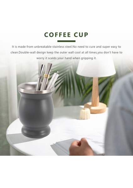 Çift Duvar Paslanmaz Yerba Mate Çay Bardağı Seti Kahve Su Bardağı 2 Bombillas Pipet Kaşık ve Temiz Fırça 8 Oz Gri (Yurt Dışından) fiyatları
