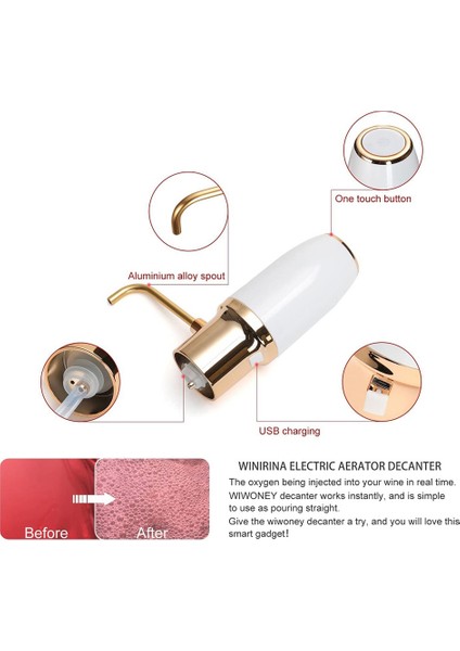 Elektrikli Şarap Havalandırıcı Dökücü Otomatik Akıllı Dekantör Dağıtıcı -Usb Kablosu ile Şarj Edilebilir A (Yurt Dışından) modelleri