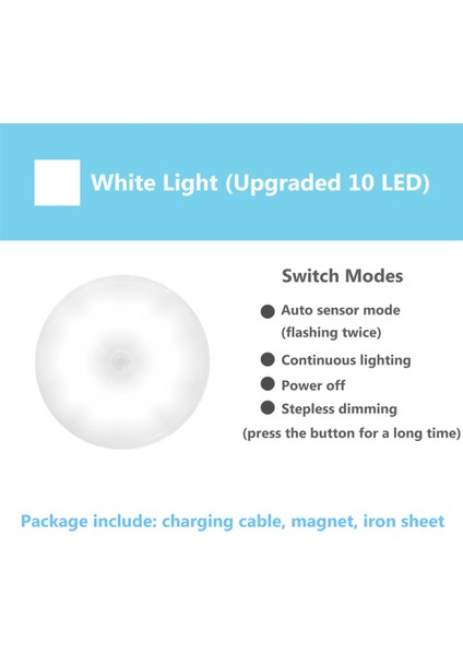 Pır Hareket Sensörü LED Gece Lambası USB Şarj Edilebilir Kısılabilir Gece Lambası Kabine Işık Kablosuz Dolap Işığı -Beyaz (Yurt Dışından) indirimleri