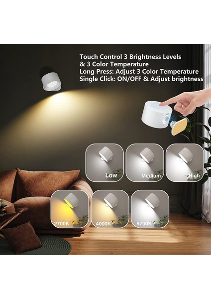 Duvar Aplikleri, LED Işıklar Pille Çalışan Duvar Lambaları Şarj Edilebilir 360° Serbest Döndürülebilir Manyetik Toplu Okuma Işığı (Yurt Dışından) indirimleri