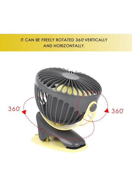 4000 Mah Taşınabilir Soğutma Mini USB Fan 4 Hız 360 Derece Çok Yönlü Rotasyon Şarj Edilebilir Hava Fanı USB Şarj Masaüstü Klip Fan (Yurt Dışından)