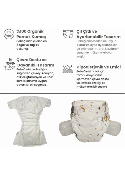 Baby Ybb Yıkanabilir Bebek Bezi Cepli Tavşan Desen Çıt ÇITLI(8KG-18KG)