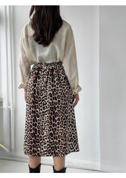 Luna Saten Midi Boy Etek Kadın Leopar modelleri
