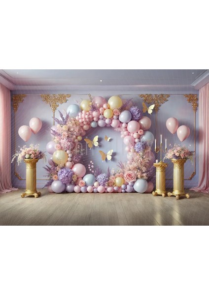 Pastel Renklerle Şenlenen Balonlu Arka Plan, 200x150cm, Stüdyo Fonu