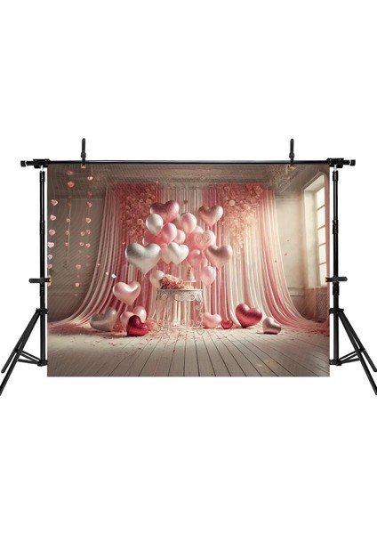 Sevgi Dolu Arka Plan: Pembe ve Kırmızı Kalplerle 200x150cm, Stüdyo Fonu