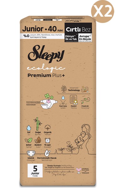 Ecologic Premium Plus Süper Paket Bebek Bezi 5 Numara Junior 80 Adet