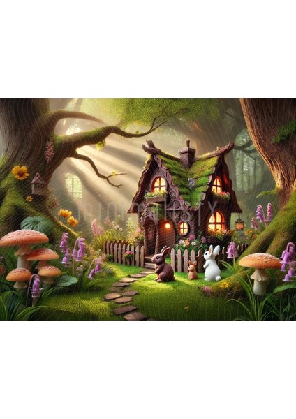 Masalsı Bir Arka Plan: 200x150cm Büyülü Orman Evinde Hayvanlar, Stüdyo Fonu