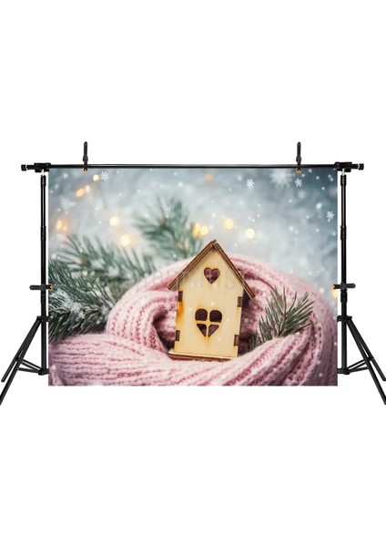 Kış Masalı Arka Plan: 200x150cm - Şirin Kalp Ev ve Pembe Atkı Stüdyo Fonu