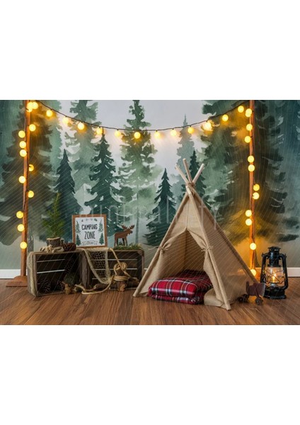Kamp Alanı Temalı 200x150cm Arka Plan, Doğayla İç İçe Stüdyo Fonu