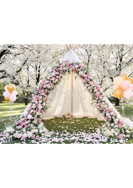 Büyüleyici Bir Düğün Arka Planı: 200x150cm, İlkbahar Çiçekleriyle Dolu Stüdyo Fonu