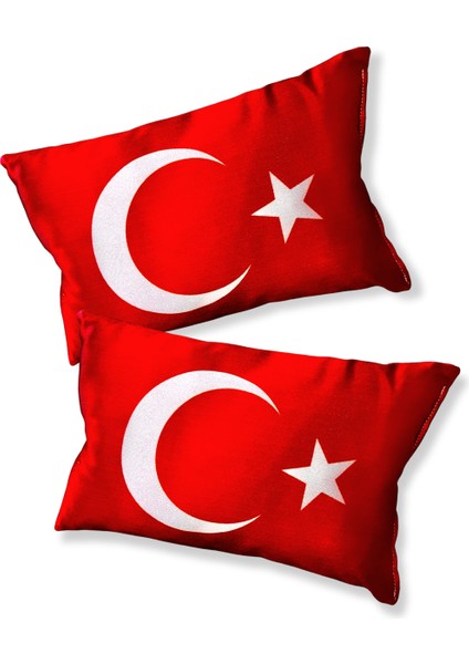 Türk Bayrak'lı Dijital Baskılı Kırmızı Araç Seyahat Boyun Yastığı | 2'li Set