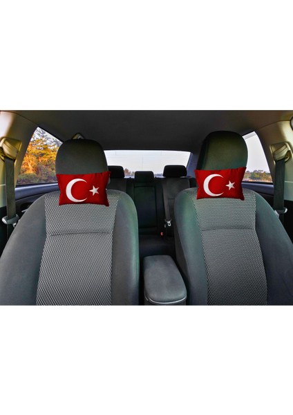 Türk Bayrak'lı Dijital Baskılı Kırmızı Araç Seyahat Boyun Yastığı | 2'li Set modelleri