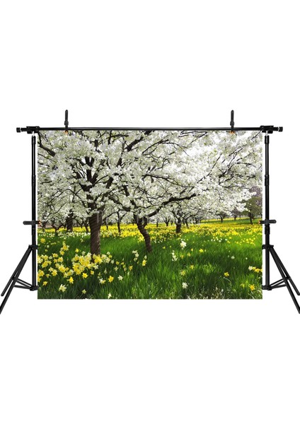 Çiçek Açmış Ağaçlar ve Sarı Çiçeklerle Renk Dolu Bir Arka Plan, 200x150cm, Stüdyo Fonu fiyatları